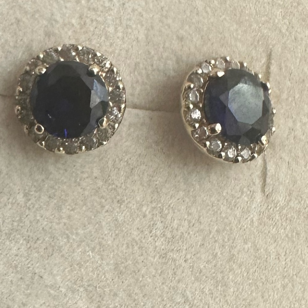 10K sapphire diamond  Earrings - Picture 4 of 11